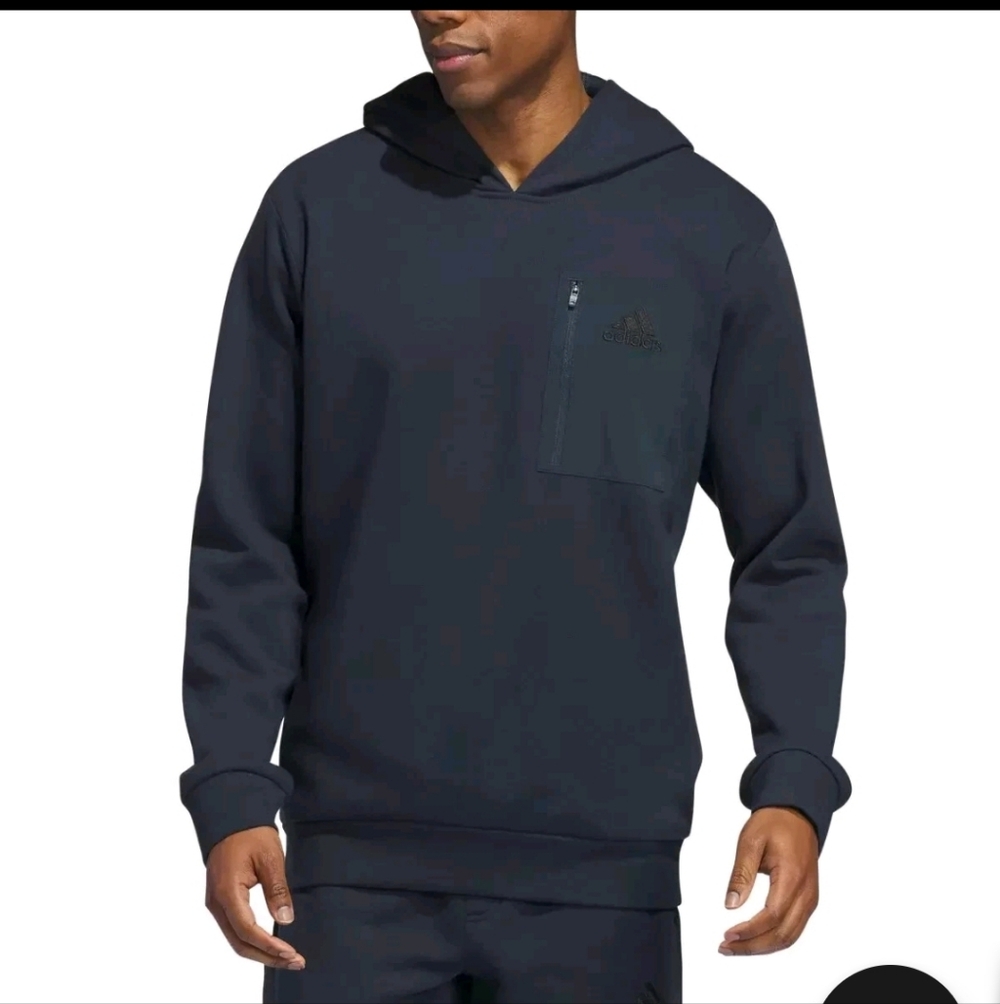 Adidas Men's Navy Hoodie Chest Front Zipper Pocket Size Medium